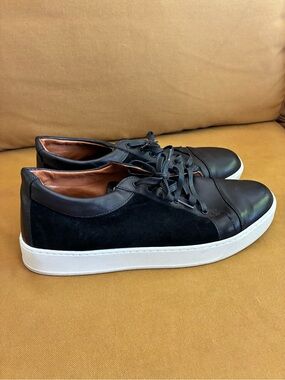 Allen Edmonds Black Leather & Suede Low-Top Sneakers with White Sole